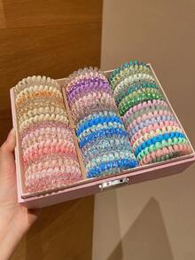 12个/套 时尚彩色螺旋发圈，可用于扎马尾、盘发，休闲佩戴，礼品