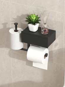 1pc Wet Wipes & Toilet Paper Holder, Self-Adhesive Wall Mount, Bathroom Tissue Roll Dispenser With Storage Shelf - Multicolor - View 8