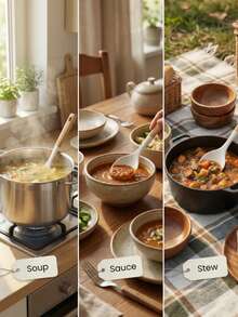 This White Silicone Flat-Head Soup Spoon Has A Soft Surface That Won't Scratch Cookware. It's Suitable For Serving Soup, Porridge, And Rice. The Spoon Is Made Of Silicone With A Wooden Handle That Feels Warm To The Touch And Won't Get Hot. The Bottom Of The Spoon Has A Hanging Hole For Easy Storage, Making It A Practical Tool For Daily Cooking And Serving In The Kitchen. - Multicolor - View 6