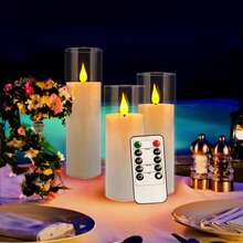 24 Acrylic Transparent Flameless LED Candle Lights, 3 Sizes, 10 Key Remote Control And 24-Hour Timer, Battery Powered, Adjustable Brightness, Perfect For Making Wishes, Wedding Tables, Room Decoration, Halloween, Easter, Father's Day - 白色 - 查看 10