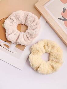 4个纯色多功能毛绒发圈，女士冬季款 - 彩色 - 查看 6