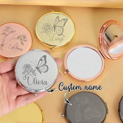 Gương trang điểm khắc tên cá nhân, Gương trang điểm bỏ túi hai mặt tùy chỉnh, Gương trang điểm cá nhân hóa, Gương trang điểm cầm tay màu bạc, Quà tặng cho phù dâu, Quà cưới, Quà tặng tiệc cưới, Quà tặng ngày Valentine cho người yêu, Quà kỷ niệm, Quà sinh nhật, Phụ kiện làm đẹp Giáng sinh, Gương trang điểm cá nhân hóa, Gương trang điểm du lịch, Quà tặng lãng mạn tùy chỉnh cho bạn gái, vợ, mẹ, bạn thân