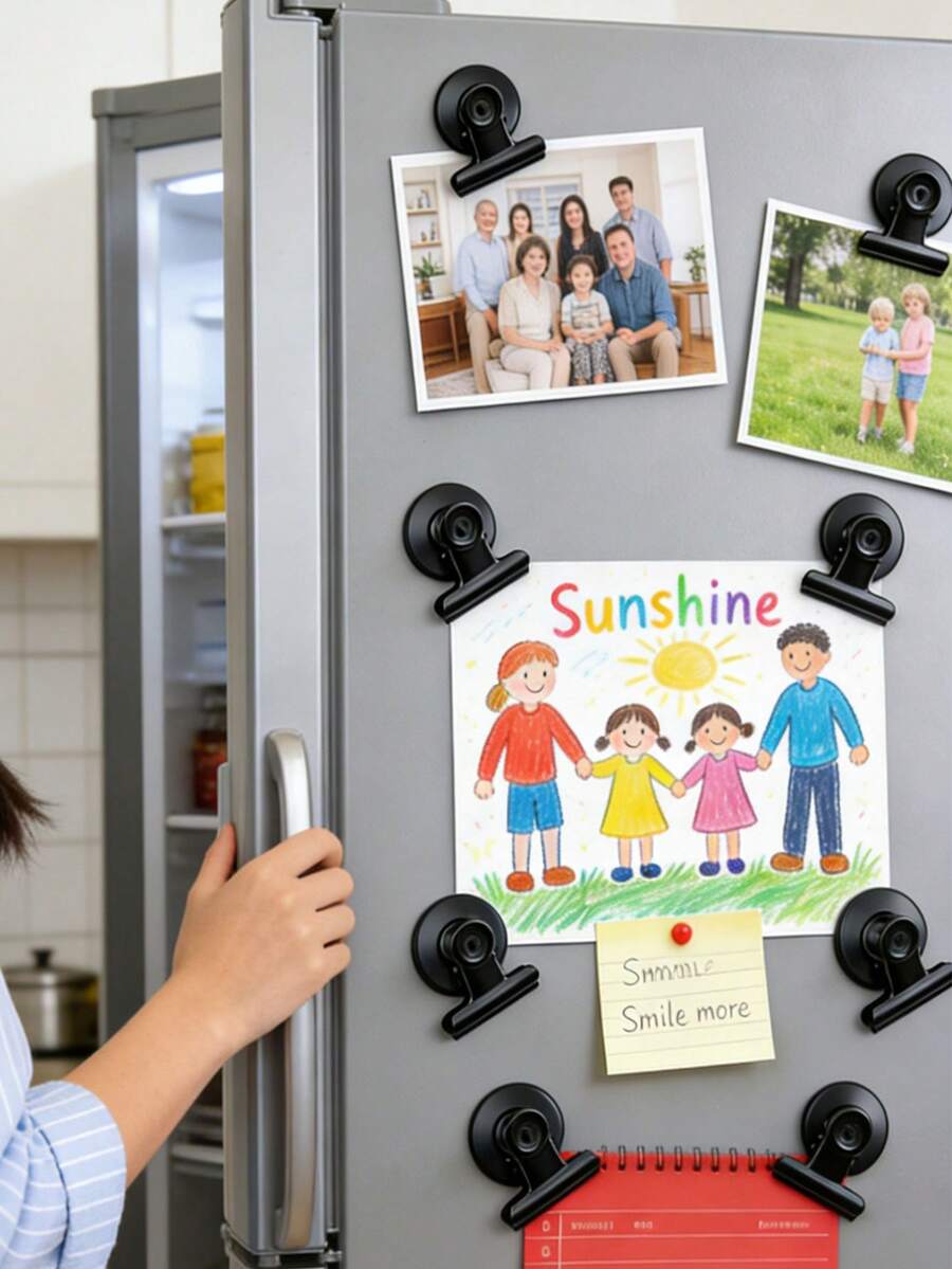 1pc Stainless Steel Round Head Clip, Metal Fridge Magnet, Heavy Duty Magnetic Clamp, Detailed List Displays Fasteners, Suitable For Home And Kitchen, Birthday