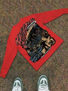 Y2k Astronaut Art Punk Long Sleeve Shirts ,Sky Double-Sided Printing,Christmas Style Graphic T Shirt Cotton,Fashionable Hip-Hop For Men -  Long Sleeve T-Shirts, Funny Vintage Shirts,Regular Fit, Street Style, Digital Print,  Ideal Gift - 紅色 - 查看 6