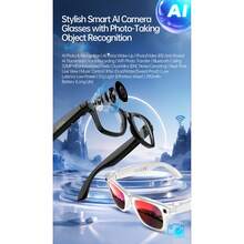 AI Smart Glasses, AI Camera Glasses, Supports WiFi Transmission, 8-Megapixel Camera, High-Definition Video And Photos, Bluetooth Audio, AI Voice Assistant, Real-Time Translation, Object Recognition, Noise Reduction Calls, Music Playback. - Tròng kính trắng đỏ - Xem 3
