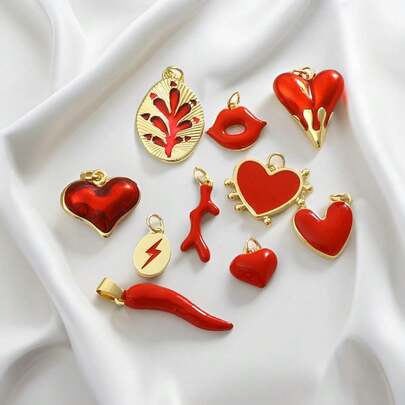 1pc Fashionable Copper Red Chili Pepper, Heart, Lightning Pendant, Valentine's Day Gift, DIY Bracelet, Necklace, Earrings, Accessories, Handmade Parts, Gift For Girlfriend/Friend/Party