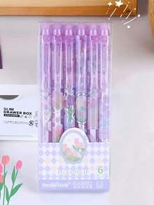 6pcs/Set Purple Tulip Erasable Gel Pens With Cute Erasers, Essential Stationery For Students, Girls, Office And School, Back To School Supplies - Purple - View 7