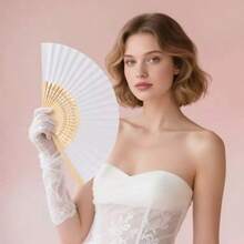 10把空白折扇，婚礼回礼，DIY手绘纸扇 - 白色 - 查看 3