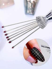 7针美甲勾线笔，美甲工具，条纹美甲绘图笔，银色不锈钢手柄，可弯曲针头，超细线条美甲刷，蜘蛛胶美甲工具，美甲线条绘制工具，美甲用品，美甲工具，美甲艺术工具，返校季，美甲，美甲工具（适用于贴片式美甲） - 銀色 - 查看 5