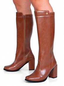 Lumiss Women's High-Top Boot With High Block Heel, Comfortable, Square Toe - 駝色 - 查看 7