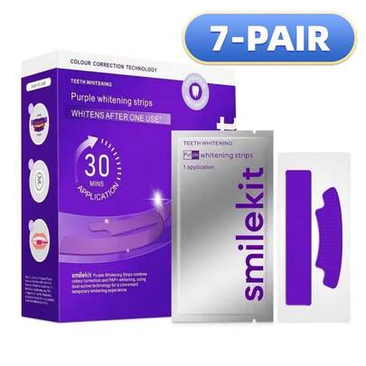 7 pares/14 piezas Tiras blanqueadoras de dientes moradas, limpieza profunda, cuidado oral, tiras blanqueadoras de dientes, aliento fresco, adecuadas para viajes y uso doméstico, tamaño grande, diseño exclusivo