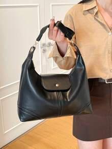 新款女士单肩包，大容量通勤包 - 黑色 - 查看 4