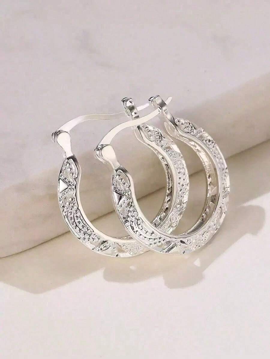Textured Hoop Earrings - Bạc - Xem 1