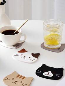 4pcs Cat Silicone Cup Coasters, Heat Resistant Mug Mats, Waterproof Tabletop Placemats, Thick & Heat-Proof - Multicolor - View 3