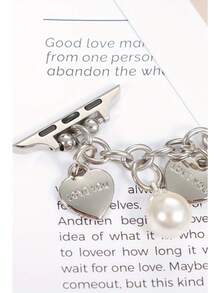 1 Pc Fashionable, Simple And High-End Heart-Shaped Faux Pearl Watch Strap Is Suitable For Girls To Wear Daily In Summer, Such As Attending Balls, Weddings And Beach Outings.Applicable To 6/7/8/9/10/SE.Festival Gifts(Valentine's Day)