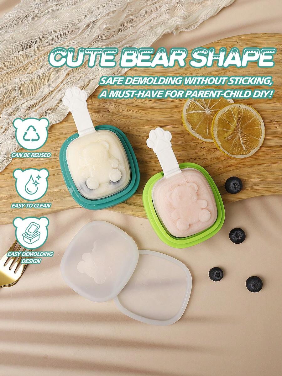 1pc Silicone Bear Ice Cream Mold With Dedicated White Bear Paw Stick (PP), Material, Easy Demold, Cute Design DIY Healthy Fruit Yogurt Ice Cream, Baking Tool For Parent-Child - Multicolor - View 1