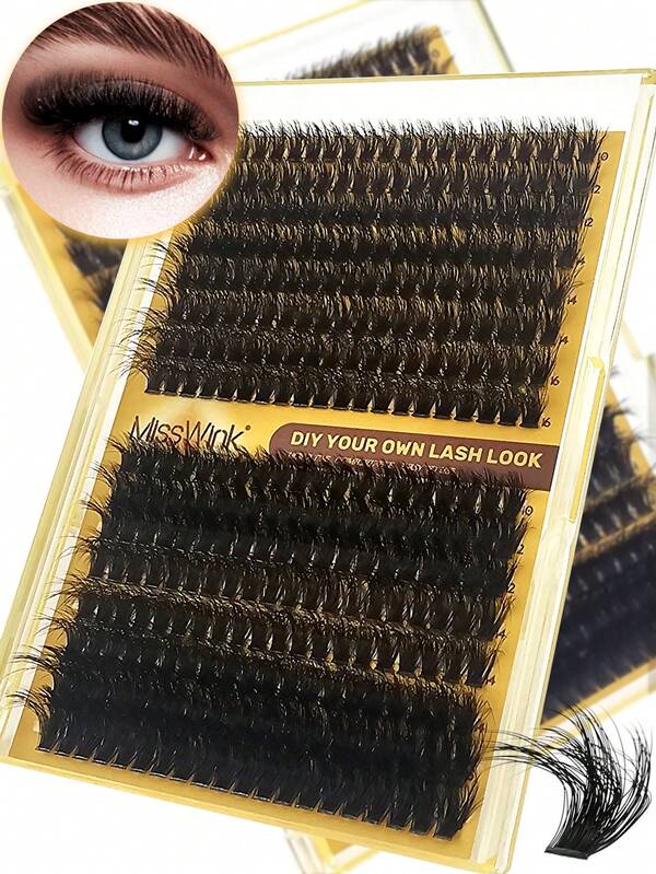 Miss Wink 320 Clusters 3D Curling False Eyelashes 60D+80D-10-16mix, Reusable, Long-Lasting, Segmented, Thick & Natural, Lengthening Lashes, Eyelash Extension, Gift For Women & Girls, Single Lash, Comfortable Wear, Non-Irritating