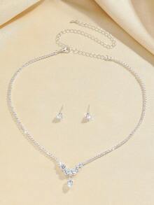 3pcs/Set Cubic Zirconia Necklace & Earrings Set, Elegant Lady Style Versatile High-End Jewelry Gift Suitable For Wedding, Party, Music Festival, Holiday - Silver - View 3