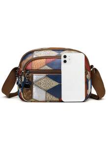 1pc Women's Square PU Leather Bag With Adjustable Shoulder Strap, Scratch-Resistant And Durable, Fits Passport, Cash, ID, Credit Cards, Lightweight And Portable, Suitable For Commuting/Shopping And Daily Use, Fashionable Color Blocking Design. - Multicolor - View 4