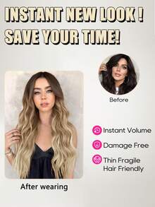 Tóc nối kẹp tổng hợp, tóc nối liền khối hình chữ V, tóc nối tổng hợp, tóc nối sóng nước dài 24 inch cho bé gái và phụ nữ, miếng tóc xoăn phủ kín đầu. - Nhiều màu - Xem 5