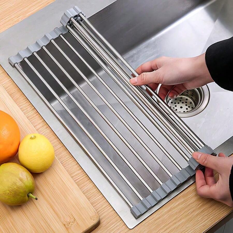 1 tấm lót bát đĩa silicon đa năng - Chịu nhiệt, khay thoát nước bồn rửa có thể gập lại kèm giá đựng dụng cụ - Dụng cụ nhà bếp tiết kiệm không gian với thiết kế cuộn lại. - Xám - Xem 1