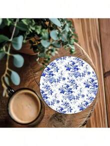 4pcs Colorful Printed Wooden Coasters - Coffee, Blue & White Floral Pattern, Suitable For Home Decor And Kitchen Use, Home Decor And Tabletop Protection Drink Mats - Perfect Holiday Gift Idea - Multicolor - View 8