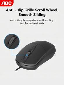 AOC Wired Optical Mouse With Smooth Gliding Scroll Wheel, Anti-Slip Matte Finish And Spill-Resistant Design For Enhanced Comfort And Control - Black - View 3