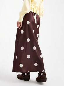 Women Satin Silk Maxi Skirt Silky Swing Ruffle Pleated Flared Skirts Elegant Half Slip Long A-Line Cocktail Skirt - 棕色 - 查看 2