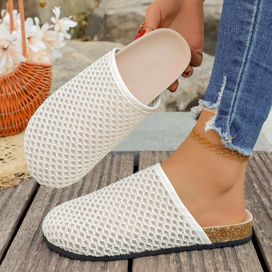 Dép xăng đan đế bằng kiểu phương Tây mới, chất liệu lưới, kín mũi, thanh lịch, thời trang, phù hợp cho kỳ nghỉ, đi biển, dép xỏ ngón thoải mái dành cho nữ. - Màu be - Xem 1