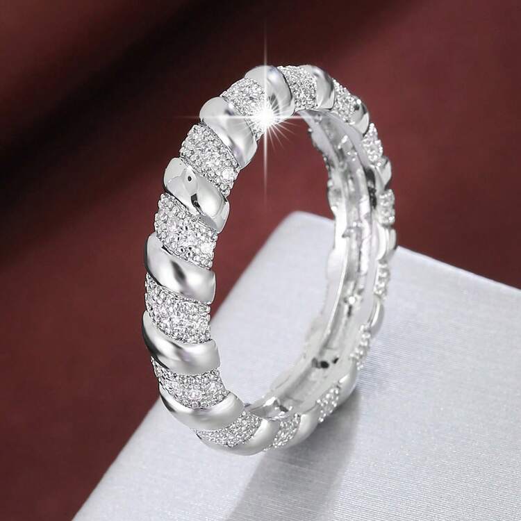 1pc Spiral Shaped Design Cubic Zirconia Inlaid Women Fashion Ring, Casual Gift - Multicolor - View 19