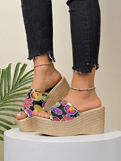 Women's Wedge Thick Sole Slip-On Sandals, Open Toe, Breathable, Fashion Punk Colorful Mesh, Outdoor Casual Vacation Lightweight Comfortable Slides