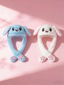 1pc Cartoon Rabbit Ear Hat With Movable Ears, Suitable For Birthday Party, Christmas, Easter Costumes - Pink - View 3