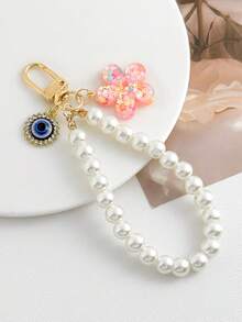 1pc Pearl Devil's Eye Tassel Flower Keychain, Bag Charm, Holiday Gift - Multicolor - View 7