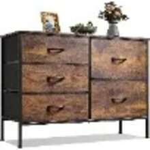 5 Drawer Dresser Bedroom, 39.4 Fabric Chest Of Drawers With Wooden Top, Storage Organizer Closet, Hallway & Living Room, Rustic Brown - Rustic Brown - 查看 1