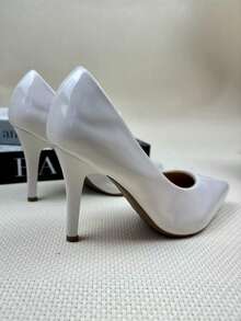 Women's Elegant Patent Leather Stiletto Heel Shoe (9.5 Cm) Comfortable, Available In Black, Pink, Red, Nude, Rose, And Blue. - 白色 - 查看 3