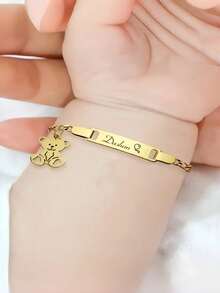 Customizable Name Bracelet - Customized Engraved Teddy Bear Pendant Stainless Steel Jewelry, Name/Letter Customized Gift (Birthday, Epiphany), All-Season Multi-Purpose Friendship Bracelet - Multicolor - View 4