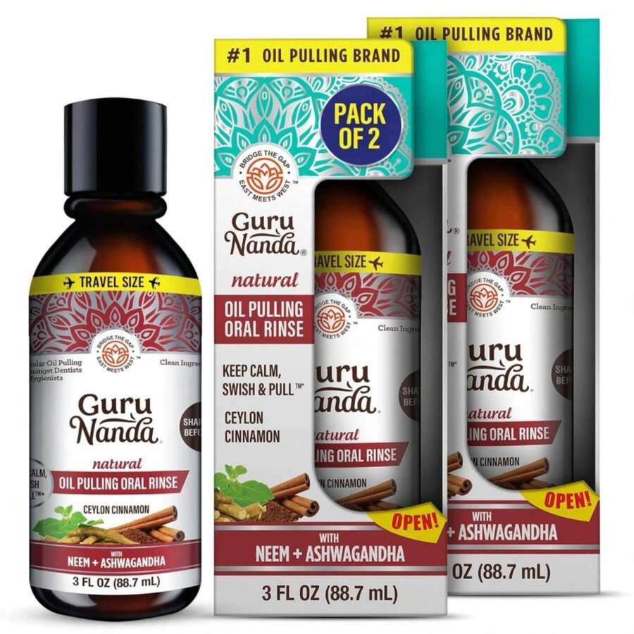GuruNanda Cinnamon Oil Pulling Travel Sized Mouthwash, Promotes Calmness, With Neem &Amp; Ashwagandha For Fresh Breath &Amp; Happy Gums, Alcohol-Free, TSA-Friendly, 3 Oz (Pack Of 2) - ColorB - View 1