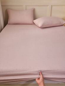 2/3件套淡粉色心形条纹床笠套装（1件床笠+1/2个枕套），甜美风格床垫保护套，床垫罩，床单套装，柔软透气，适用于各种尺寸的床——单人床、双人床、特大号床、大号床，床笠深度可达11.8英寸，家用纺织品 - 藕粉色 - 查看 2