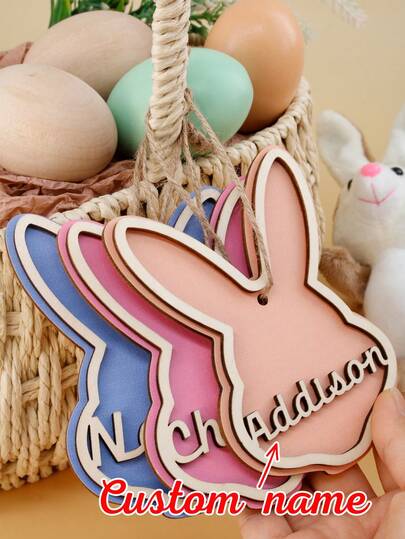Custom Easter Bunny Hanging Decor, Spring Home Accent, Cute Rabbit Shape And Pastel Colors, Customized Name Sign For Easter Celebration, Personalized Gift For Friends, Festive Holiday Ornament For Door Wall Or Room, Sweet Present, Customizable Decor
