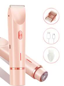 Depiladora para mujeres, afeitadora eléctrica para mujeres (aplicable para zona del vello púbico, axilas, piernas, brazos y rostro), recortadora de cabello de doble cabezal para mujeres, afeitadora 2 en 1 para zona bikini - Rosa Pálido - View 2