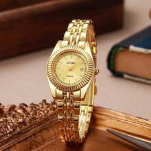 1pc Luxury All-Gold Women's Watch, Calendar Function Steel Strap, Fashionable & Versatile Quartz Wristwatch - Multicolor - View 13