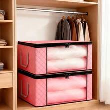 2 Sets Of Pink Vertical Handle Foldable Clothing Storage, With Transparent Window And Handle - Non-Woven Square Storage, Suitable For Bedroom, Wardrobe, Quilt Storage - Space Saving, Under Bed Storage Bag, Dormitory Storage Bag - Pink - View 7