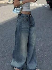 Spring 2026 High Waisted Oversize Baggy Jeans | Vintage Washed Denim | Loose Drape Street Casual Versatile Daily Wear Pants (Multi-Colors) - màu xanh nhạt - Xem 4