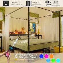 CYBase Cama MatrimonialCama Matrimonial Recamara Matrimonials Estructura Camas De 1 4M Cabecero Y Barra para Mosquitera Equipado con 2 Tomas De Carga Y 2 Puertos USB con Luz LED Gris - como en la foto - Ver 3