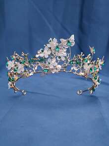 新娘森林风蝴蝶花冠，红色水晶珍珠镀金发饰，复古公主巴洛克婚礼皇冠，头饰，头冠，头饰 - 彩色 - 查看 7
