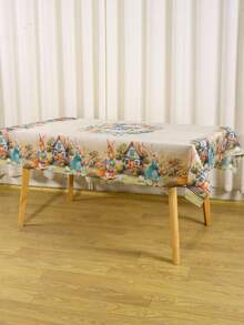 1 Stück Frühlings-Ostertischdecke, Landhausstil Hase & Eier Muster, rechteckige/runde Tischdecke mit Blumenkranz, ideal für Küchen-Esszimmer Tischdekor, Innen- und Außenbereich Picknicks, Feiertagspartys, Oster-Dekorationen für Zuhause, festliche Frühlings-Sommer-Partyzubehör - Verschiedenfarbig - Übersicht 5