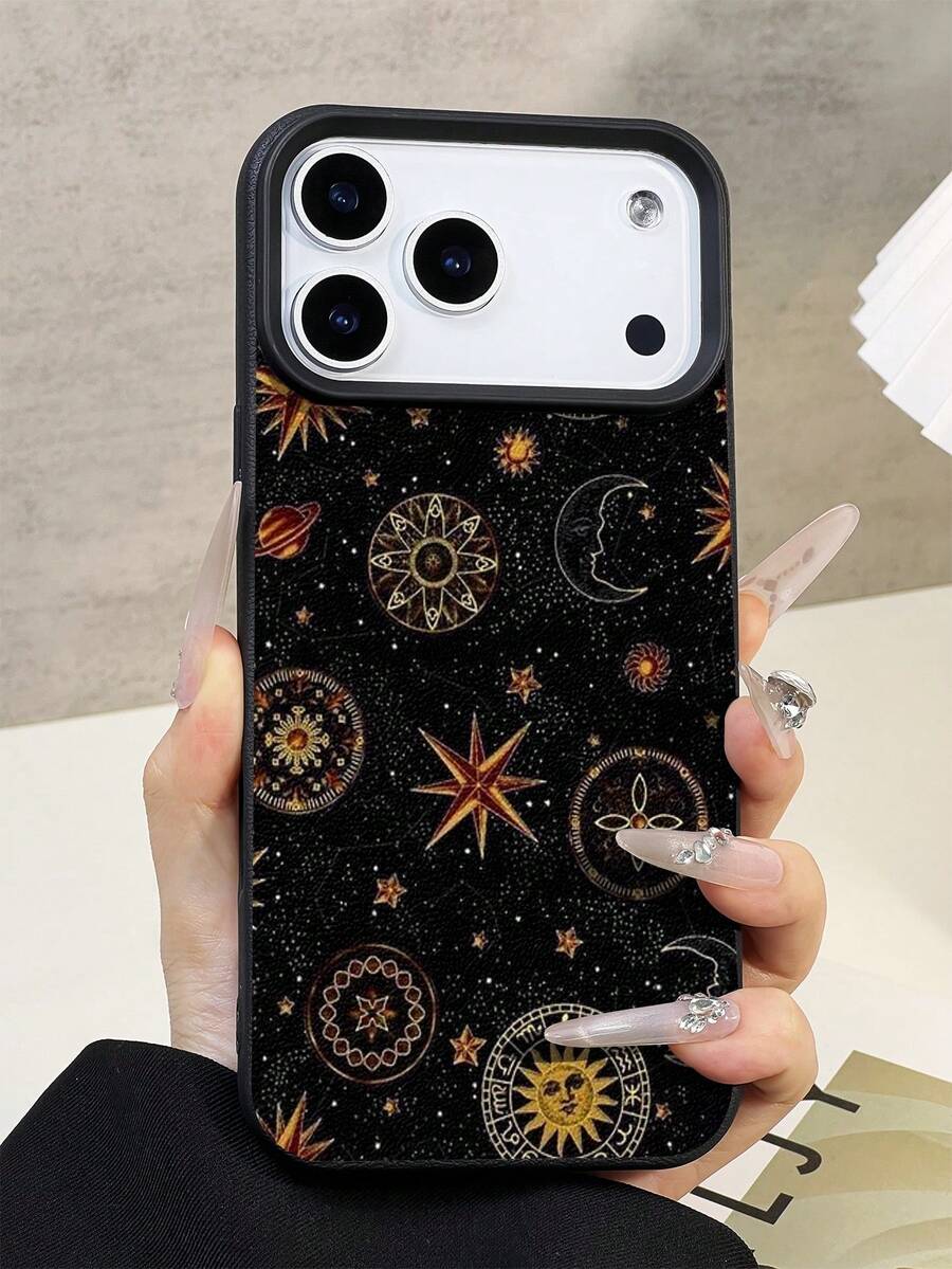 1pc Night Sky Star Moon Pattern Waterproof Anti-Fall Anti-Slip Soft Leather Phone Case Cover Compatible With Apple, And Phones