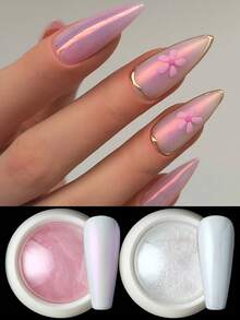 2 Farben Aurora Weiß Rosa Nagelpulver Y2K Ästhetik Fairy Perle Schimmer Spiegel Rubbing Pigment Gel Lack DIY Rubbing Flake Maniküre Deko - Verschiedenfarbig - Übersicht 5
