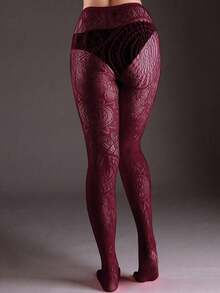 1pc Retro Tattoo Sexy Black Hollow Pattern Jacquard Stirrup Tights, Fishnet Pantyhose For Women - Multicolor - View 7