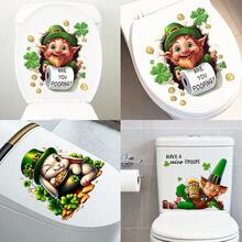 1/3 piezas Pegatina de inodoro del Día de San Patricio Duende gracioso enano que sostiene un papel Calcomanía impermeable de PVC Decoración de baño para la fiesta del festival irlandés Decoración de la tapa del inodoro Arte de pared con trébol verde Suministros - Multicolor - Ver 1